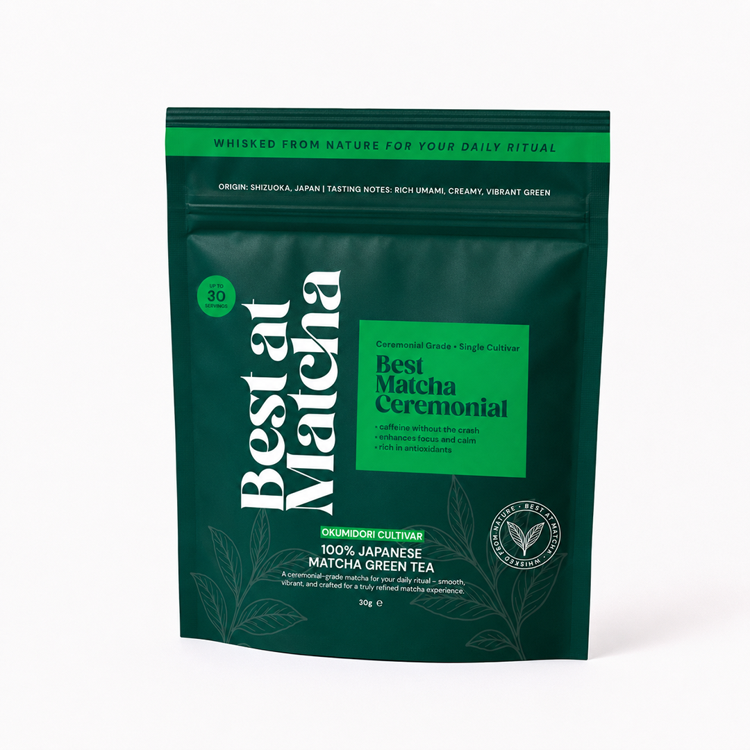 Best at Matcha ceremonial matcha green tea in a 30g pouch on a white background
