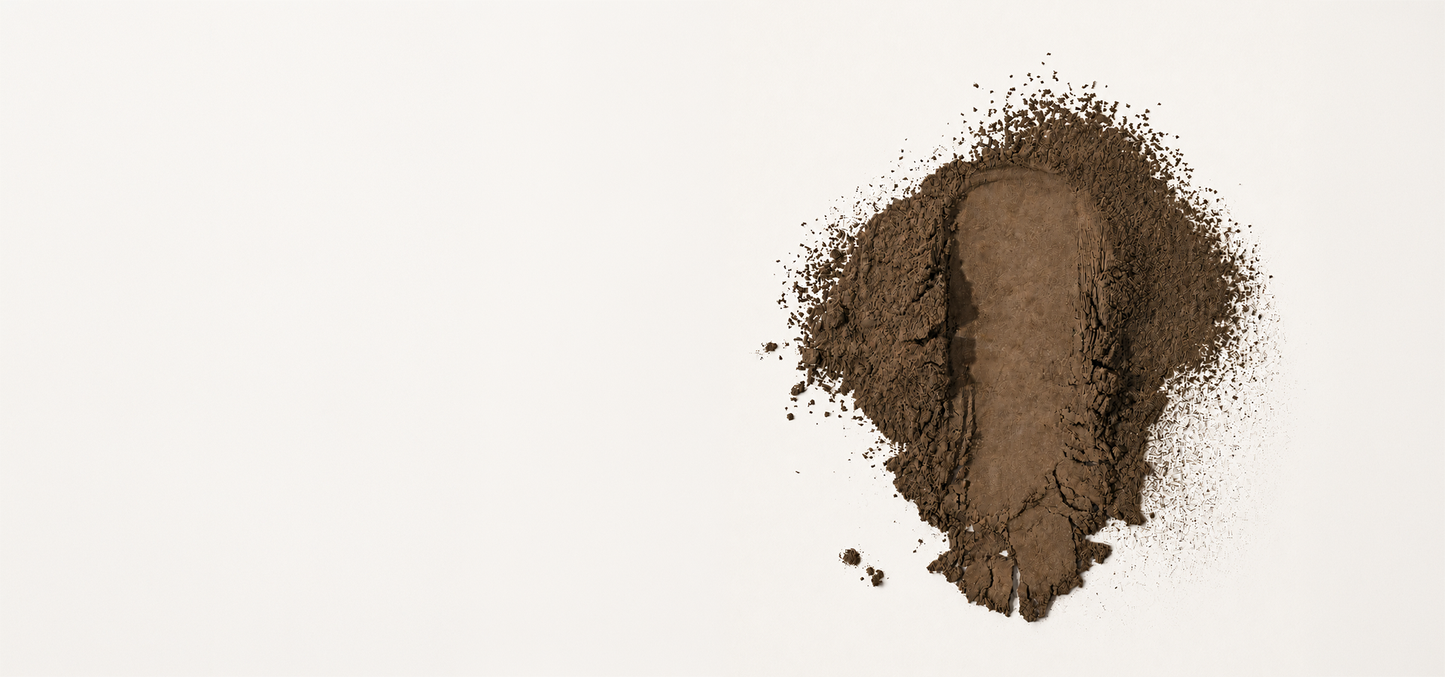organic hojicha powder on white background showing the rich earthy brown colour of Japanese roasted green tea