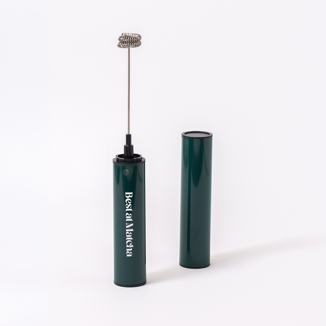 Best at Matcha Precision Whisk electric matcha frother in dark green with stainless steel whisk head and storage cap