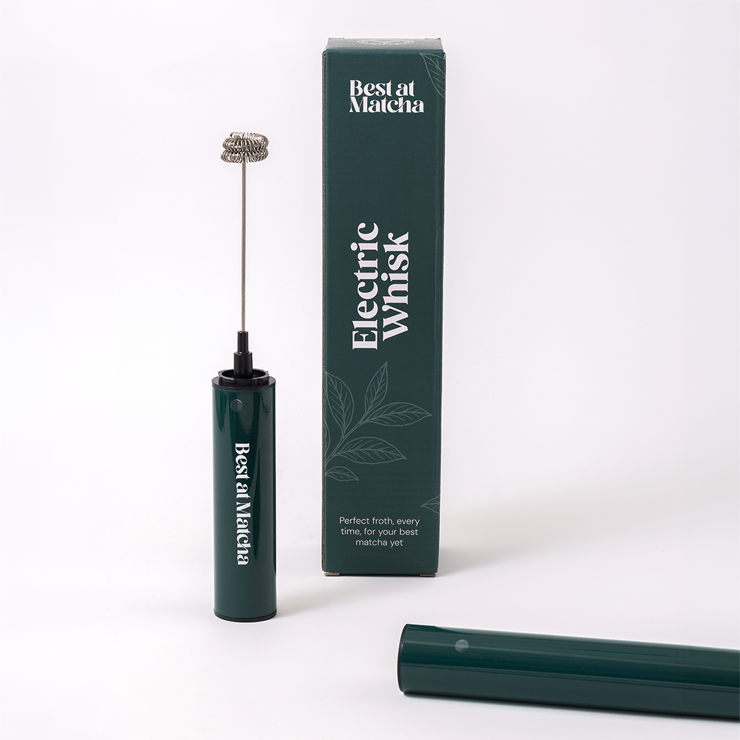 Best at Matcha Electric Whisk with packaging on a white background