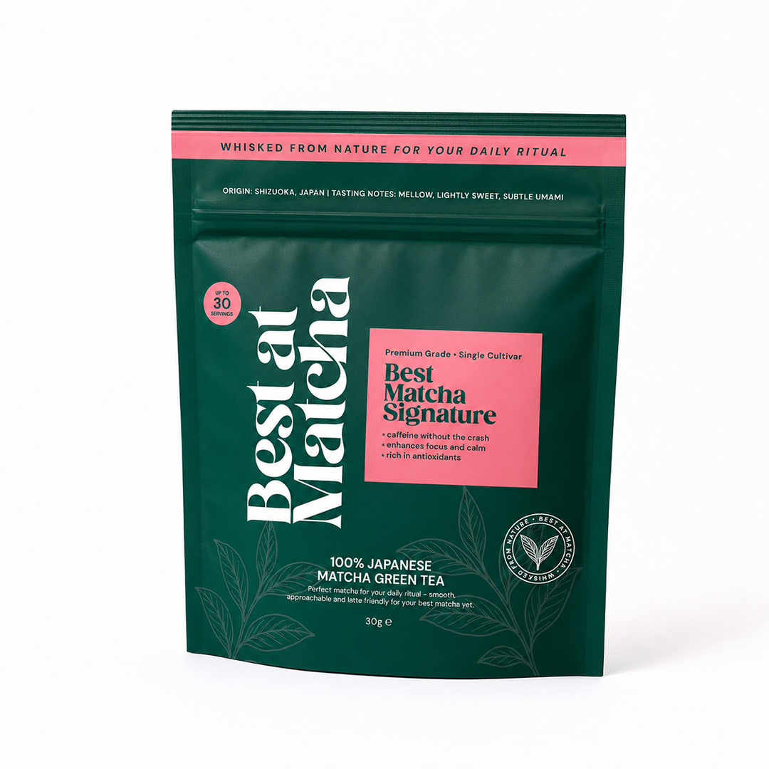 Best Matcha Signature matcha green tea powder in a 30g pouch on a white background